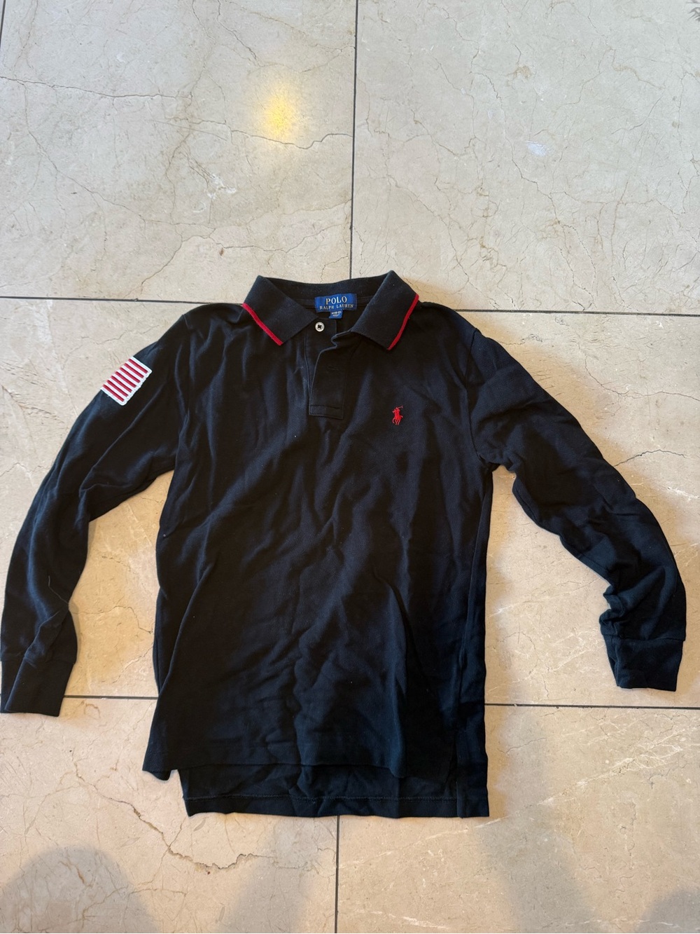 Polo by Ralph Lauren Black Long-Sleeve Polo with Red Accents